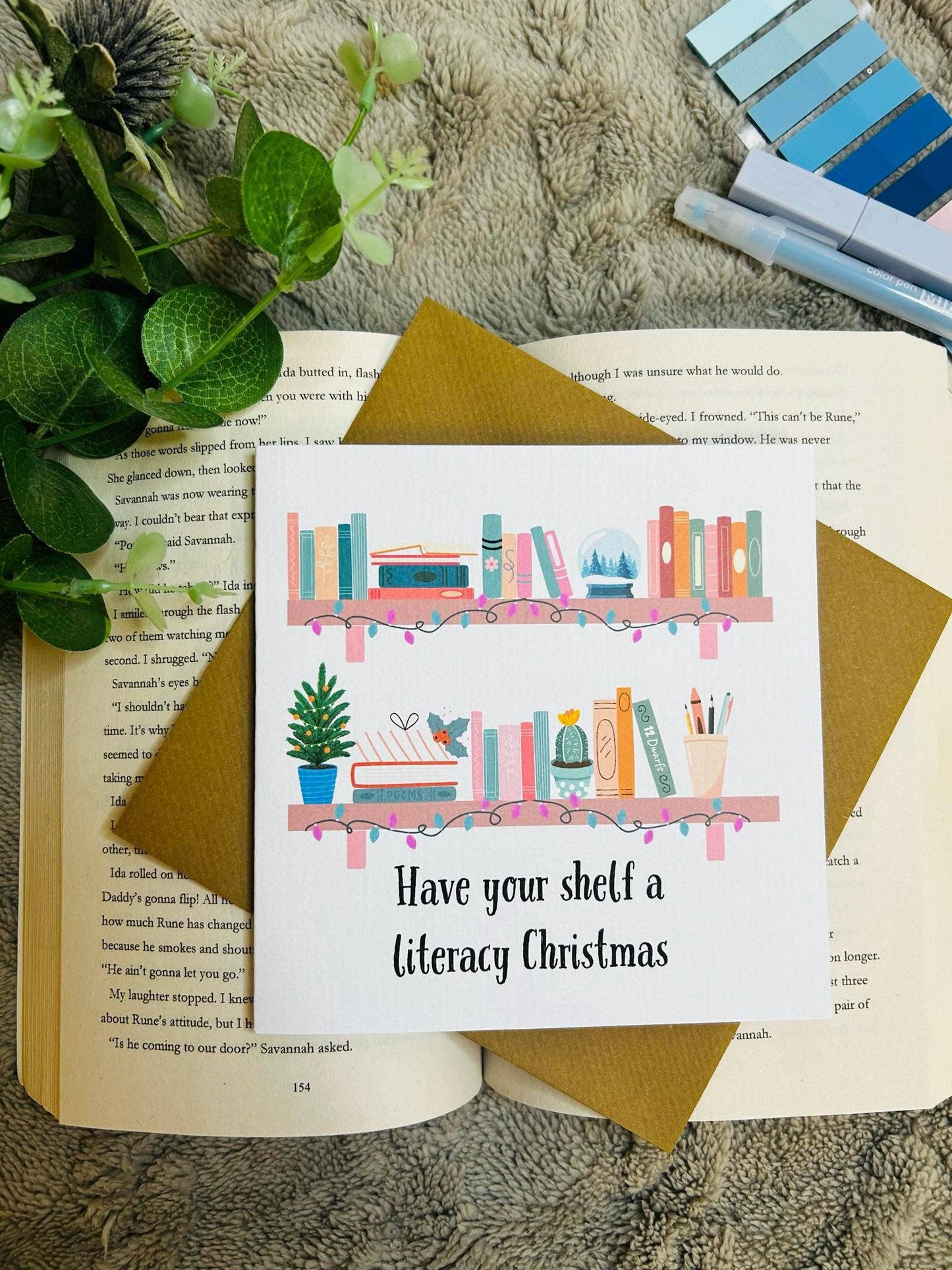Literacy shelf bookish Christmas card