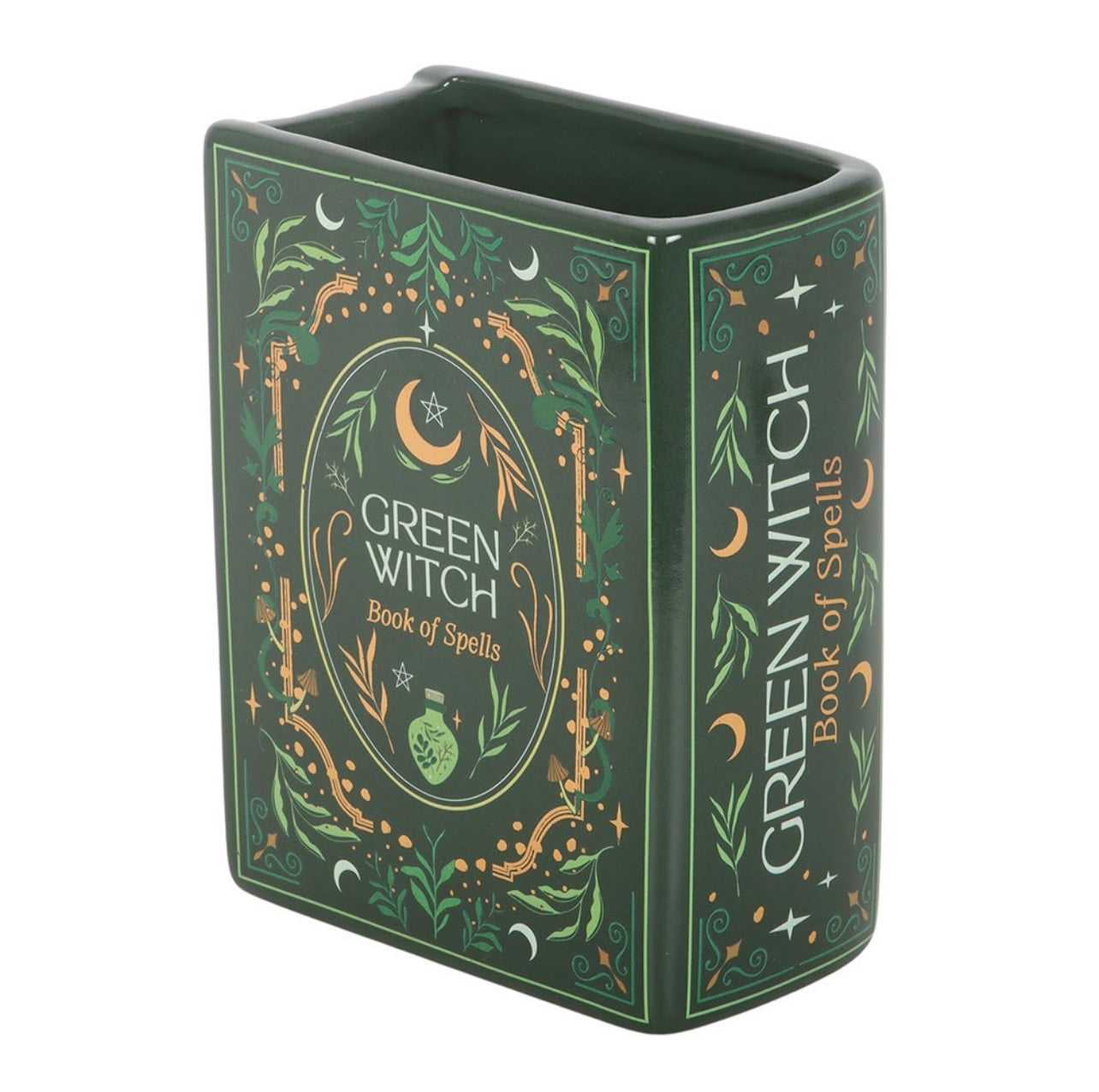 Green Witch Book Shaped Vase