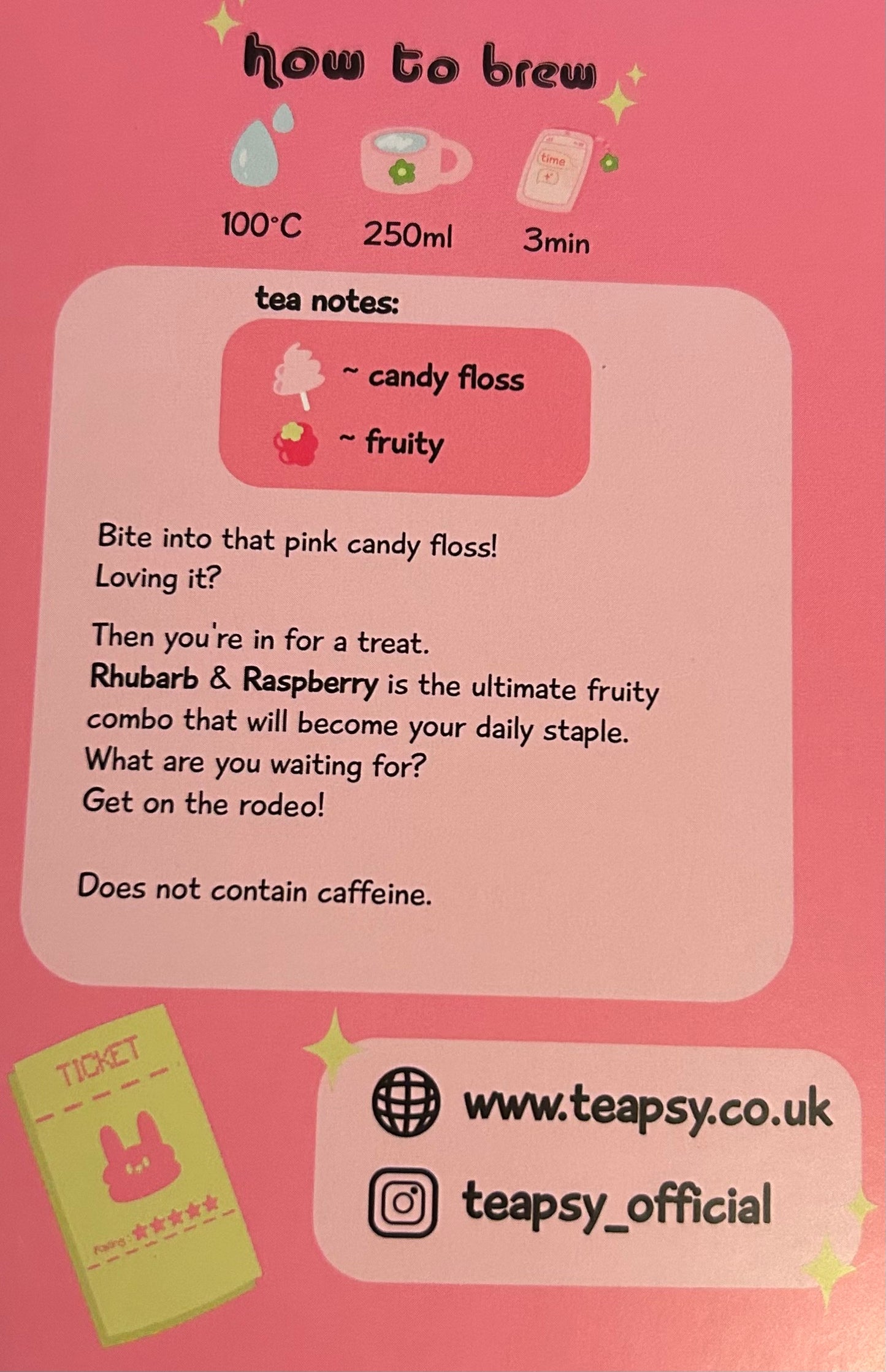 Teapsy Pink Rodeo Caffeine Free Tea - Raspberry, rhubarb and caramel