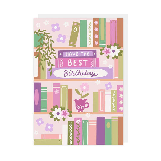 Floral Bookcase Birthday Card - Birthday Card for Readers