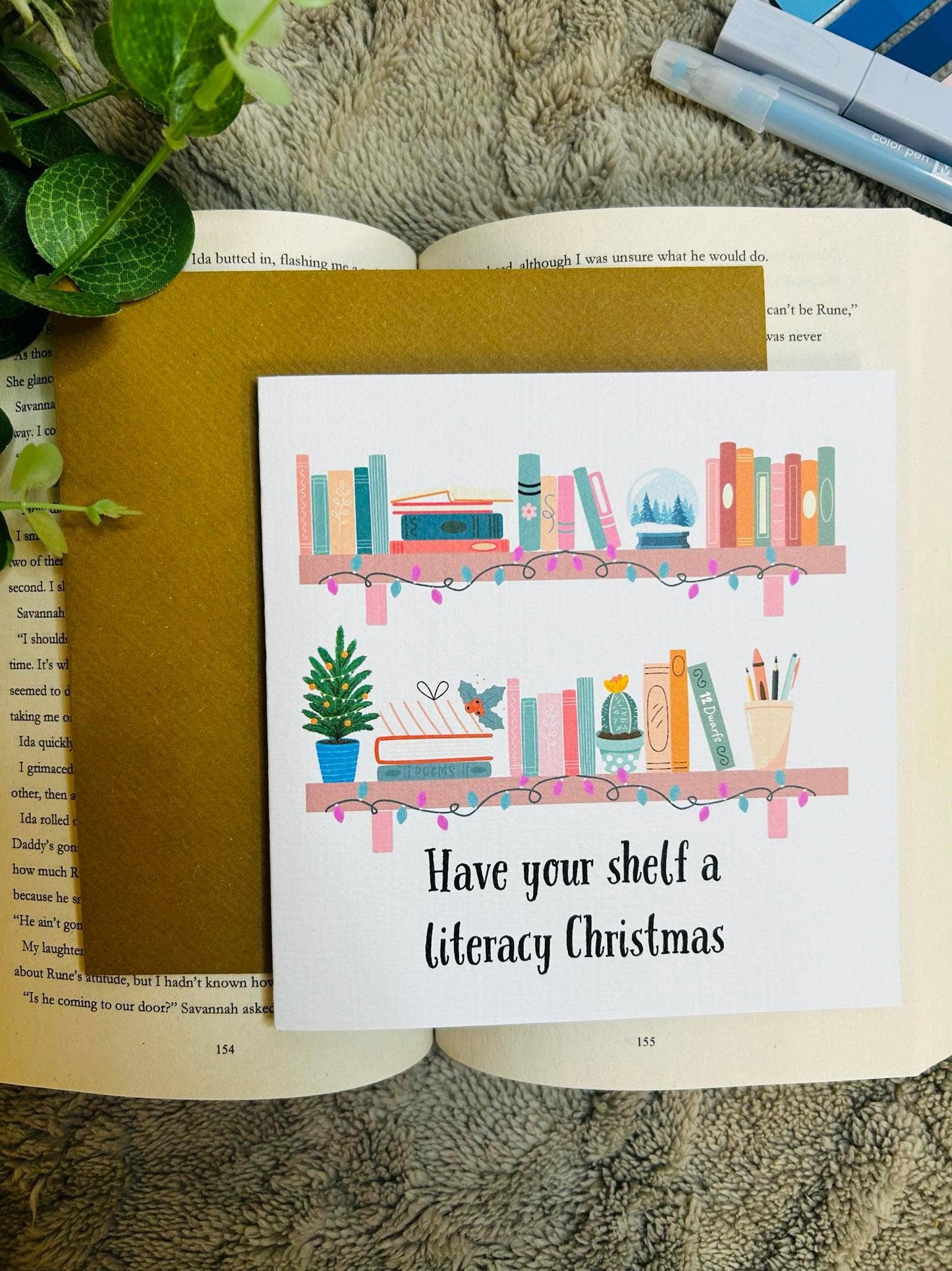 Literacy shelf bookish Christmas card