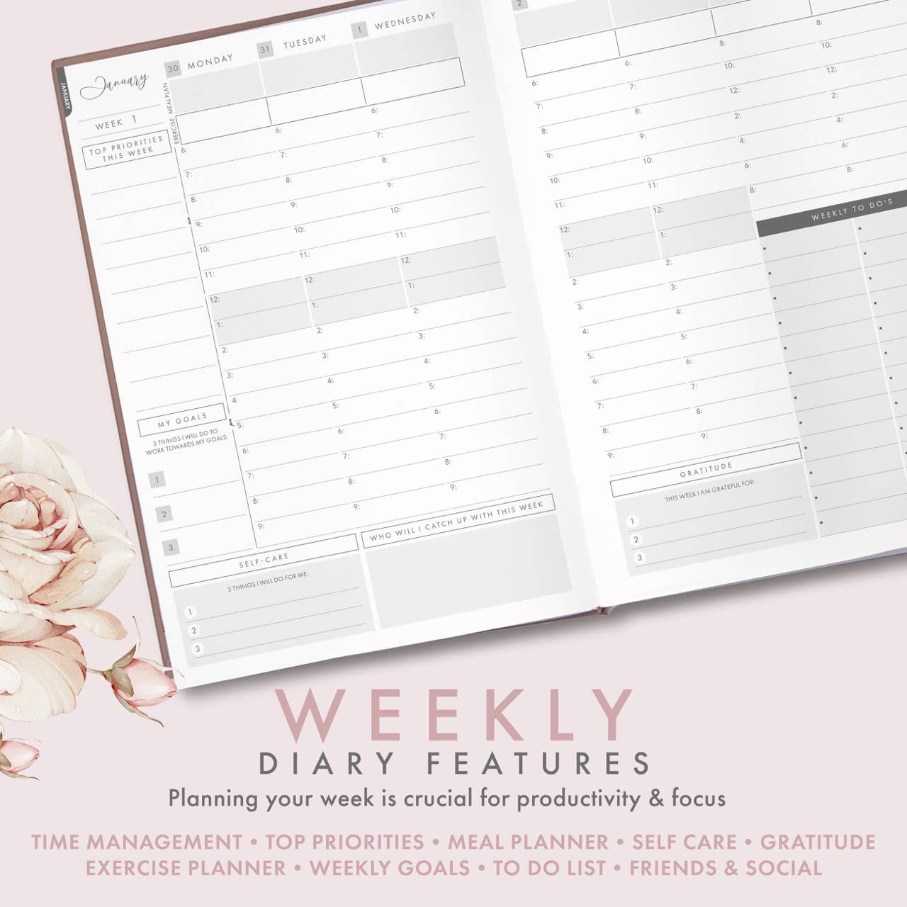 2026 Productivity & Lifestyle Planner - Dusky Pink