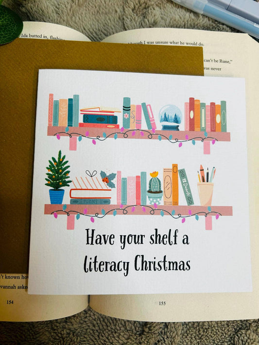 Literacy shelf bookish Christmas card